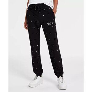 NWT Karl Lagerfeld Paris Women's Faux-Pearl Embellished Jogger Pants Petite XS